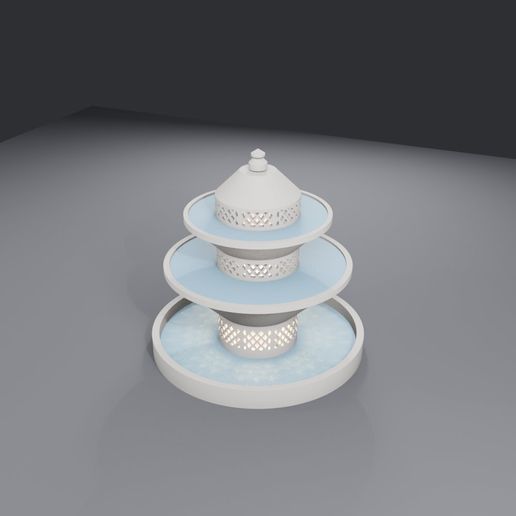 Tiered Fountain Lantern - Two Stone Basins With Blue Water Over a Lattice Column - 3D Print STL