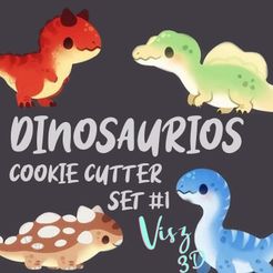 Fi | DINOSAURIOS COOKIE CUTTER am ee : AD, Download STL file Dinosaurs SET#1 Cookie Cutter • Design to 3D print, Vizs