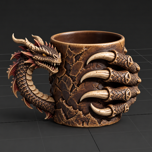 Dragon's Grasp Cup STL, Dragon-handled mug, dragon, mug, cup, dragon cup, souvenir, gift, ornate, cults3d, cults, 3D, 3D model