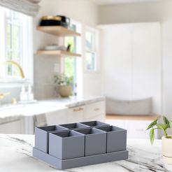 Base-macetas-6-plazas.jpg STL file Flowerpot/ Herb pots, succulent pots - 3 and 6 pots bases for herbs, succulents, succulents・3D printable model to download