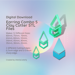 Cover-7.png Datei 3D Ohrring Combo 5 Clay Cutter - Geometric Digital File Download- 12 Größen und 2 Cutter Versionen Ohrringe, Anhänger, Barrette・Design für 3D-Drucker zum herunterladen