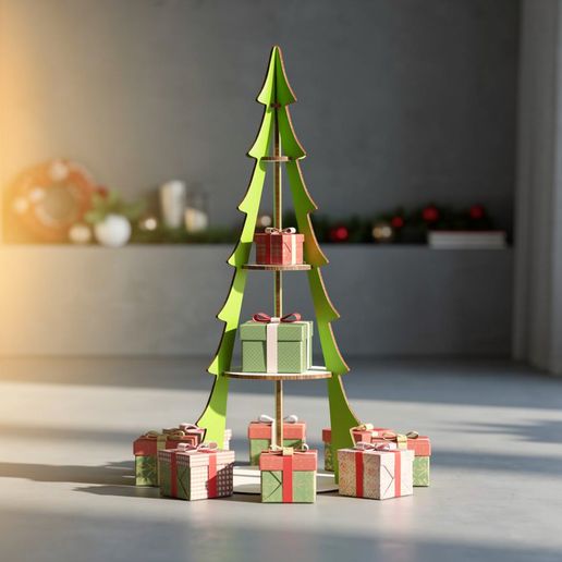 Christmas Tree Shelf — Wooden Plywood Tiered Tree Display Stand — Christmas Village Shelf Decor — Laser Cut Files (SVG, DXF, AI, CDR)
