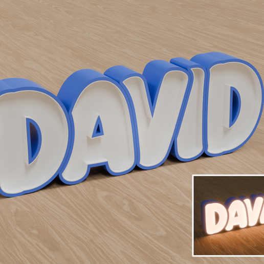 STL Files, Personalized LED Name Lamp "DAVID" - Night Light for Kids Room, Gift for Newborn, Baptism, Birthday
