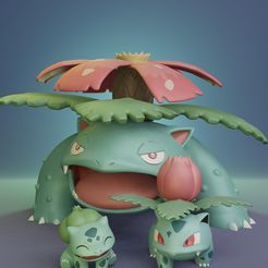 bulba-line-cults-render.jpg STL file Pokemon - Bulbasaur, Ivysaur and Venusaur・Template to download and 3D print