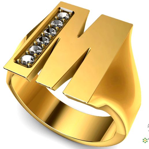 Seal ring with letter M with gems of 2 mm each one 3D model