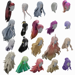 00.png 20 STYLIZED FEMALE HAIR MODELS PACK 7 - LOW POLY