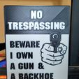 20231027_214807.jpg No Trespassing, I'm a gun owner Funny Sign with Duel Extrusion Option