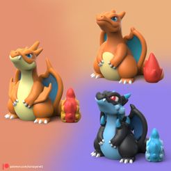 MegaCharizardPack.jpg Файл STL POKEMON - CHIBI CHARIZARD PACK (ЛЕГКАЯ ПЕЧАТЬ БЕЗ ПОДДЕРЖКИ)・3D модель для печати скачать