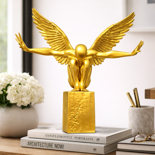 Icarus Rising – Modern Bronze Winged Soul Sculpture STL
