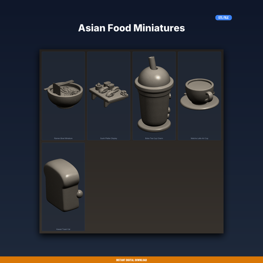 Asian Food Miniatures - 5-Model STL Bundle