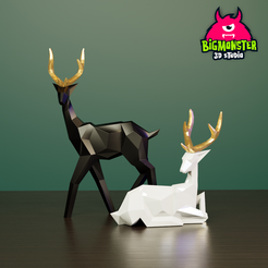 Deer_A_10.png Fichier 3D Couple de cerfs à faible teneur en polyéthylène・Modèle à imprimer en 3D à télécharger