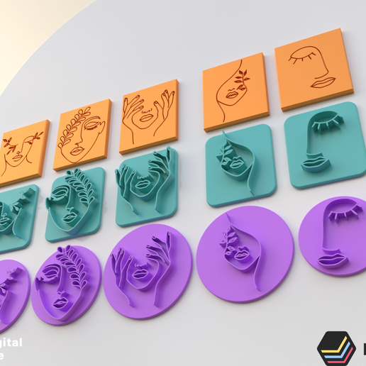 diseño-stamps-face3.png STL file STAMP FOR POLYMER CLAY PRINTED IN 3D-3D PRINTED POLYMER CLAY STAMP- SILHOUETTES OF FEMALE FACES-LORREN3D・3D printing design to download, EULITEC