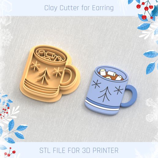 Christmas Mug Clay Cutter, Winter Earring Cutters, Christmas Clay Cutters, Mini Clay Cutters 3 Sizes 3D model