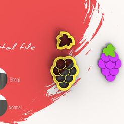 1.jpg Archivo STL Uvas Fruta Cortadores de arcilla polimérica | Archivo digital STL | 4 Tamaños | 2 Versiones de cortadores・Plan de impresora 3D para descargar