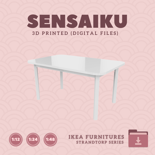 Miniature Replica 01. STRANDTORP Extendable Table 59 In for Miniature Dollhouse - IKEA - 3D Print Instant Download 3D model