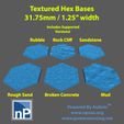 Textured Hex Bases 31.75mm / 1.25” width Includes Supported ATES Ty Rubble Rock Cliff Sandstone Rough Sand Broken Concrete UIT} Pr: Battletech Buildings and Bases - pack 3