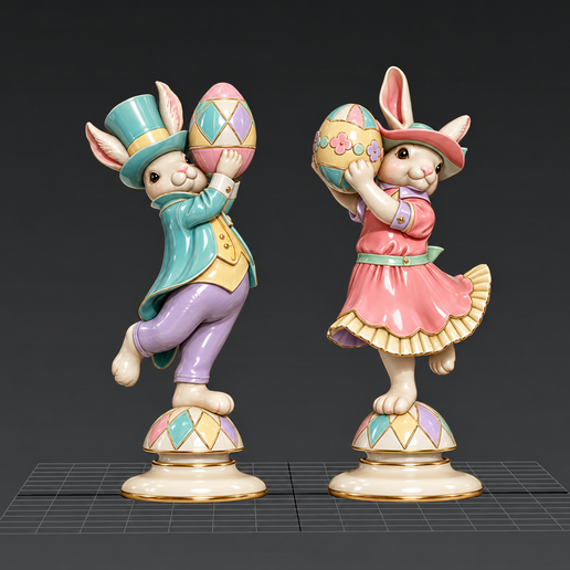 Easter Bunny statues STL, Easter, porcelain sculpture, polyester rabbit figurine, Christmas, home decoration, egg, rabbit, sculpture, cults3d, cults, 3D, 3D model