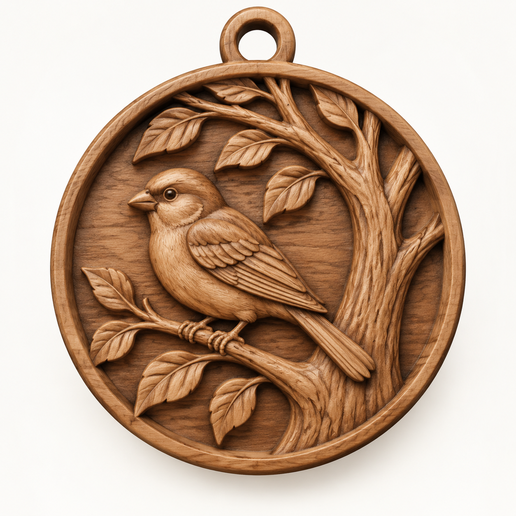Bird on Tree Pendant (3D STL File)