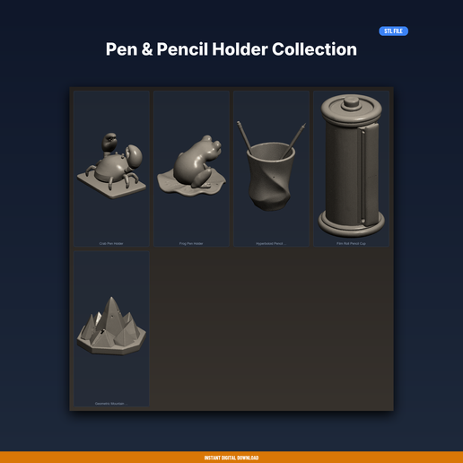 Pen & Pencil Holder Collection - 5-Model STL Bundle