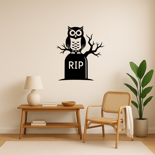 Owl On Gravestone 003 - Wall Art Multicolor - 3D model önizlemesi