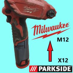 01.jpg STL file PARKSIDE X12 V ON MILWAUKEE M12 Adapter・3D printable model to download