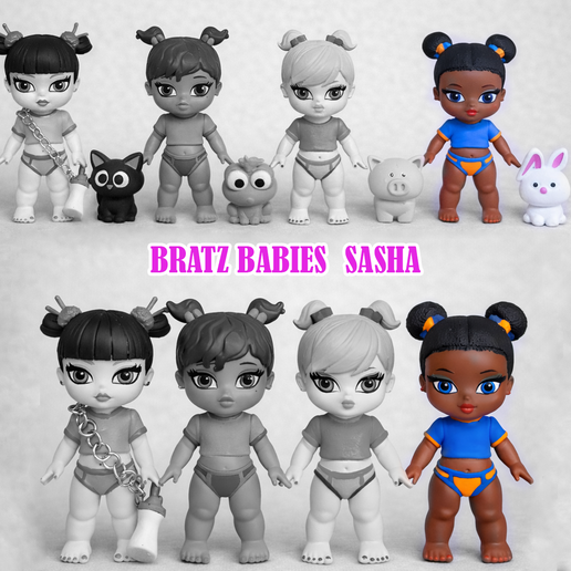 Sasha - Chibi Fashion Baby with White Bunny & Bottle STL