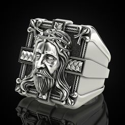 Mens-ring-Jesus-6.jpg STL file Mens ring Jesus・Design to download and 3D print