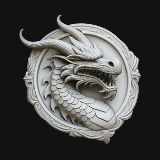 Dragon Head Relief Medallion Pendant Design 4 - 3D Print Model
