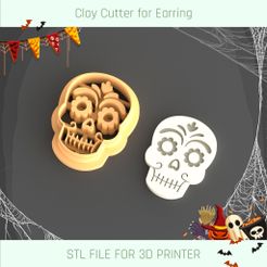 1.jpg 3D-Datei Zuckerschädel HALLOWEEN POLYMER TONSCHNEIDER・Modell zum Herunterladen und 3D-Drucken
