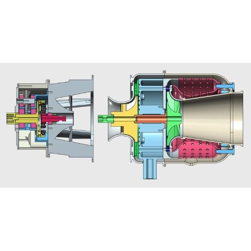 ⚙️ Turboshaft Engine, with Radial Compressor and Turbine - Cutaway・ STL ...