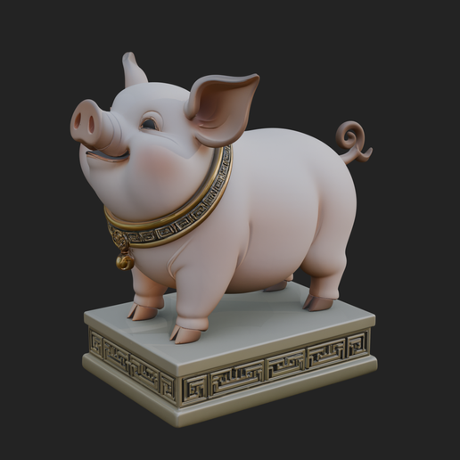Pig on Pedestal Statue Design 2 - 3D Print Model