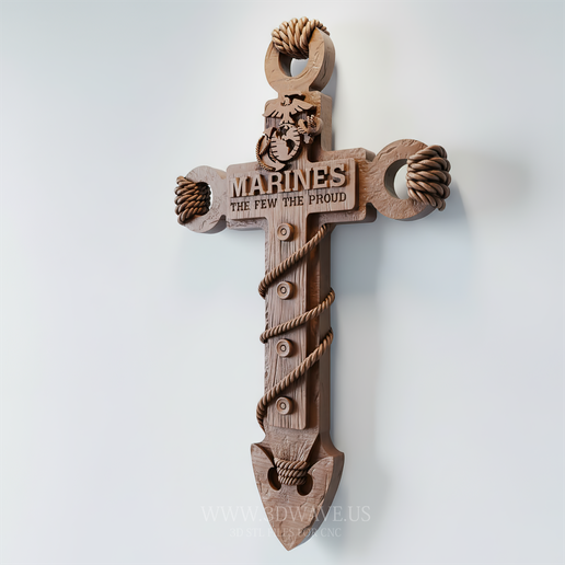 USMC Rope Cross Military Wall Art | CNC Router Files STL for Wood ...