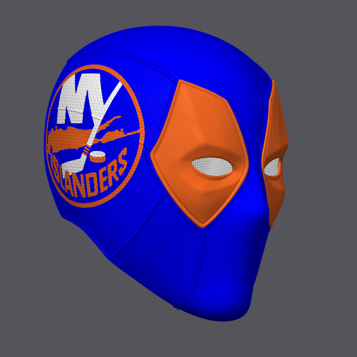 Deadpool Helmet with New York Islanders logo (Adult wearable)