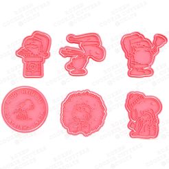 1.jpg Archivo 3D Juego de 6 cortadores de galletas Snoopy de Navidad・Objeto para impresora 3D para descargar, roxengames