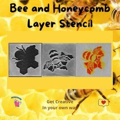 Bee-and-Honeycomb-Layer-Stencil.jpg STL file Bee and Honeycomb Layer Stencil・Template to download and 3D print, 112bluelake