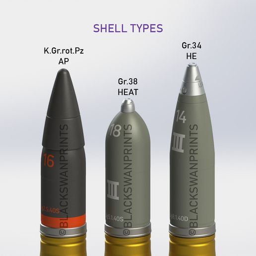 🪖 WW2 German 7.5cm KwK 37 Tank Cannon Shell・ 3D File for 3D printing・Cults