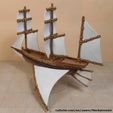 xebec-Airship-Model-3D-Printed-and-Painted-Back.jpg Xebec Sailing Airship Gaming Miniature Flying Ship Compatible with DnD Spelljammer