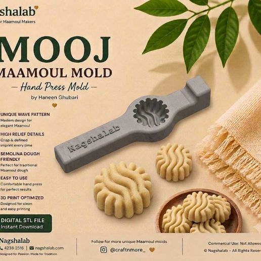 ✋ Mooj Maamoul Hand Press Mold | High Relief STL for 3D Printing