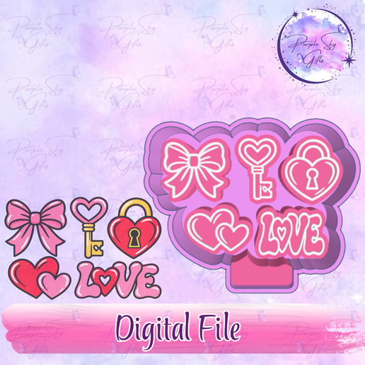5 pack of Love Themed Freshie Charms, Bow, Lock and Key, Two Hearts STL DIGITAL FILE For Silicone Mold, Resin Art, Wax Melts, Candy Molds