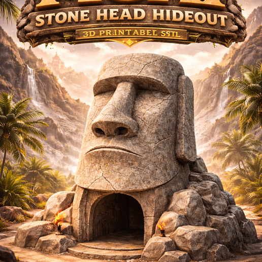 Moai Stone Head Hamster House - Ancient Island Hideout STL (FDM Optimized, No Supports Required)