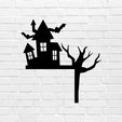 murbrique.jpg HALLOWEEN MURAL DECORATION haunted manor door tree