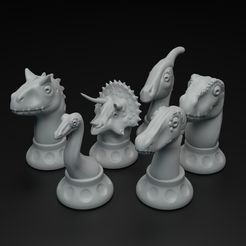 Dino_chess_2.jpg Archivo 3D Bonito juego de piezas de ajedrez de dinosaurios・Diseño imprimible en 3D para descargar, Dino_and_Dog