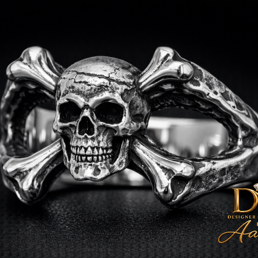 Skull Crossbones Biker Ring