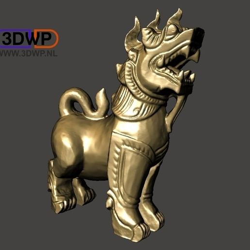 Fu Dog Statue 3D Scan (Chinese Guardian Lion/Thai Lion Singha Wood Carving Sculpture) - 3D model önizlemesi