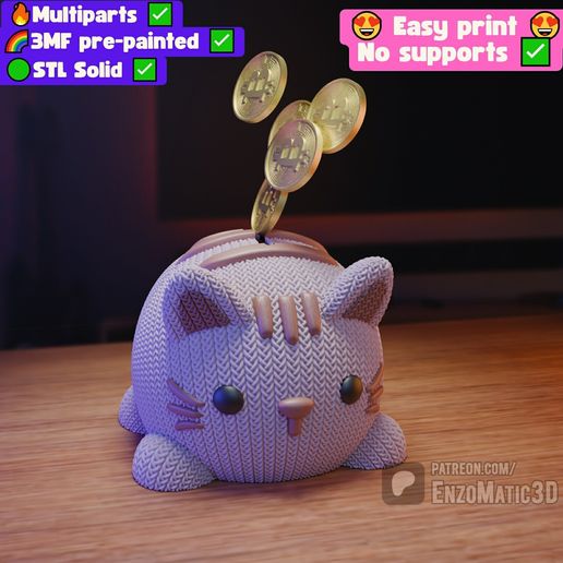 cat, kitten piggy bank, money box - 3mf, STL, Multiparts