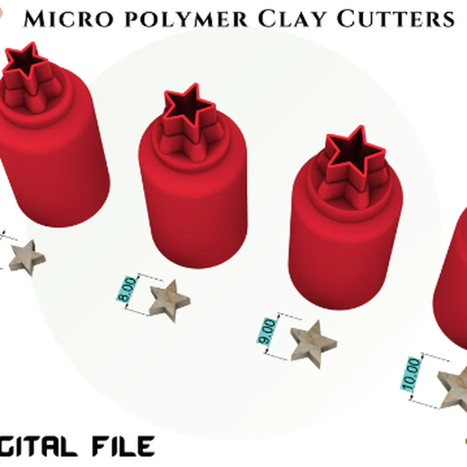 MICRO POLYMER CLAY CUTTER STAR * 4 SIZE/COPYRIGHTED LICENSE/EULITEC.COM 3D model