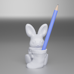 Rabbit_Rendered2.png Christmas rabbit with a pencil holder in the shape of christmas sock