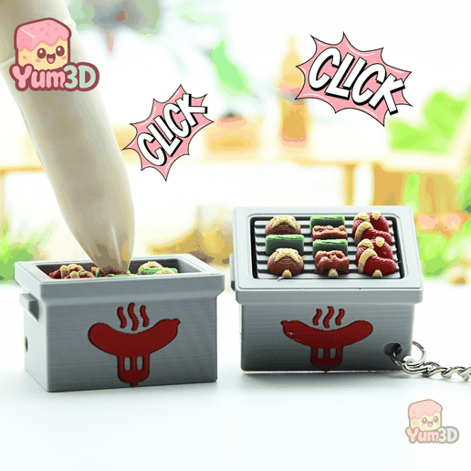 Yum3D BBQ Grill Fidget Clicker Keychain - Cute Backpack Keychain