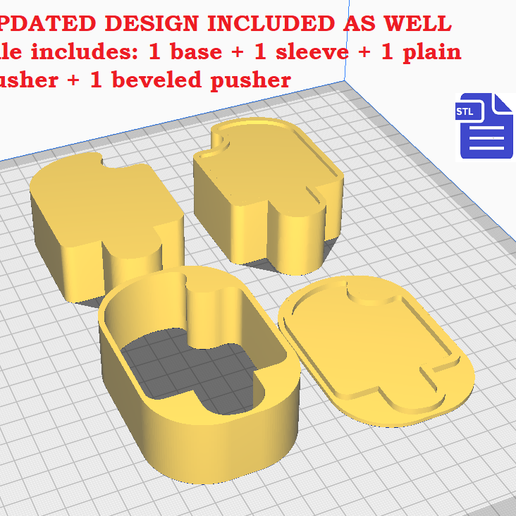 UPDATED DESIGN INCLUDED AS WELL File includes: 1 base + 1 sleeve + 1 plain pusher + 1 beveled pusher 3pc Bitten Ice Lolly Bath Bomb Mold