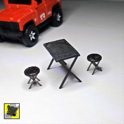 Portable-Chair-and-Table_1.jpg STL-Datei 1/64 Tragbarer Stuhl und Tisch von Diorama kostenlos・Design zum 3D-Drucken zum herunterladen